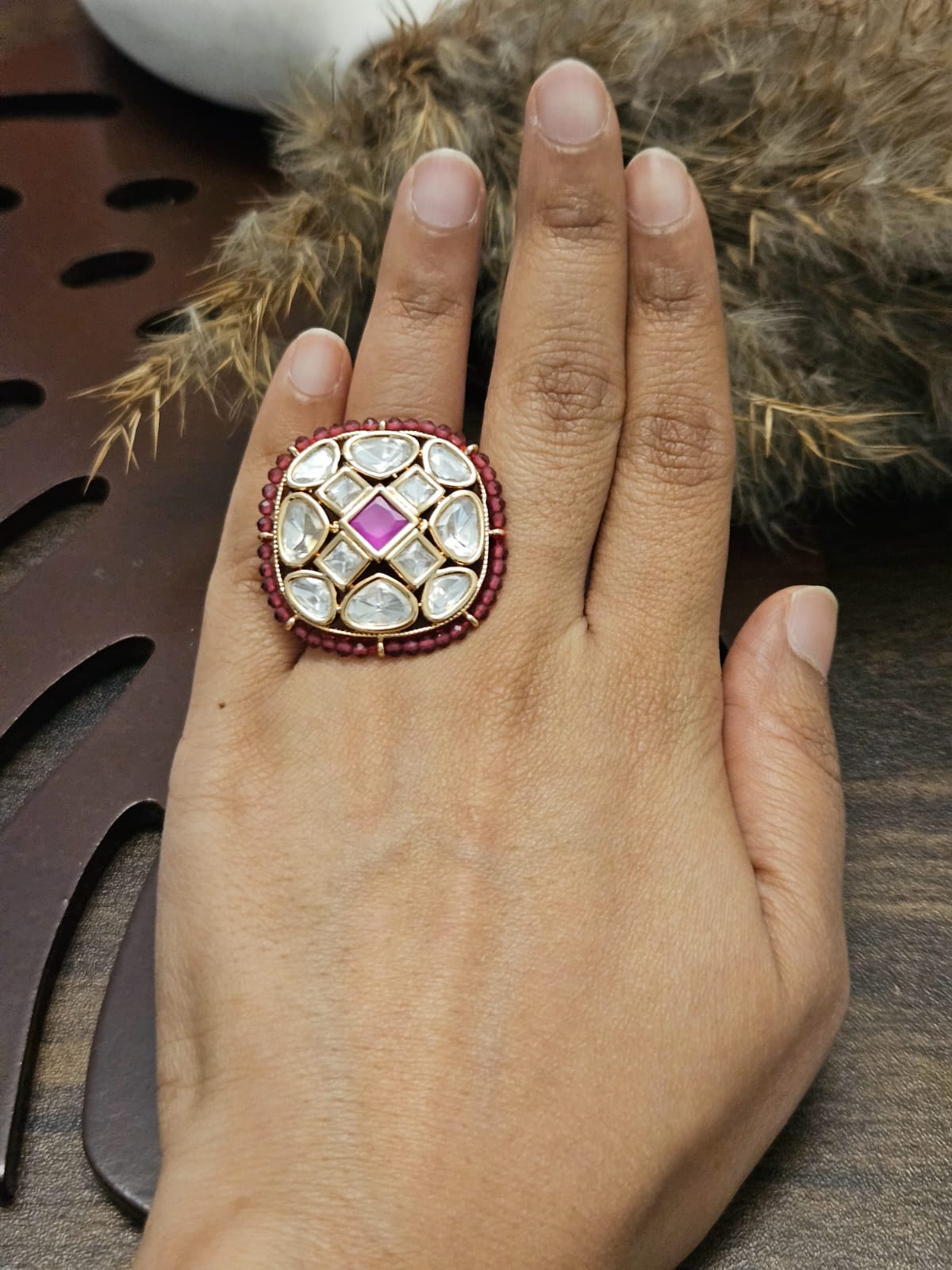 SQUARE KUNDAN WITH BEADS