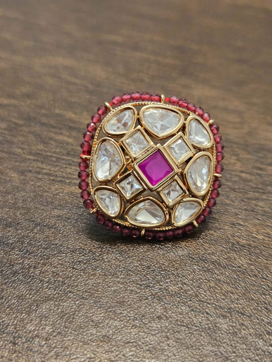 SQUARE KUNDAN WITH BEADS