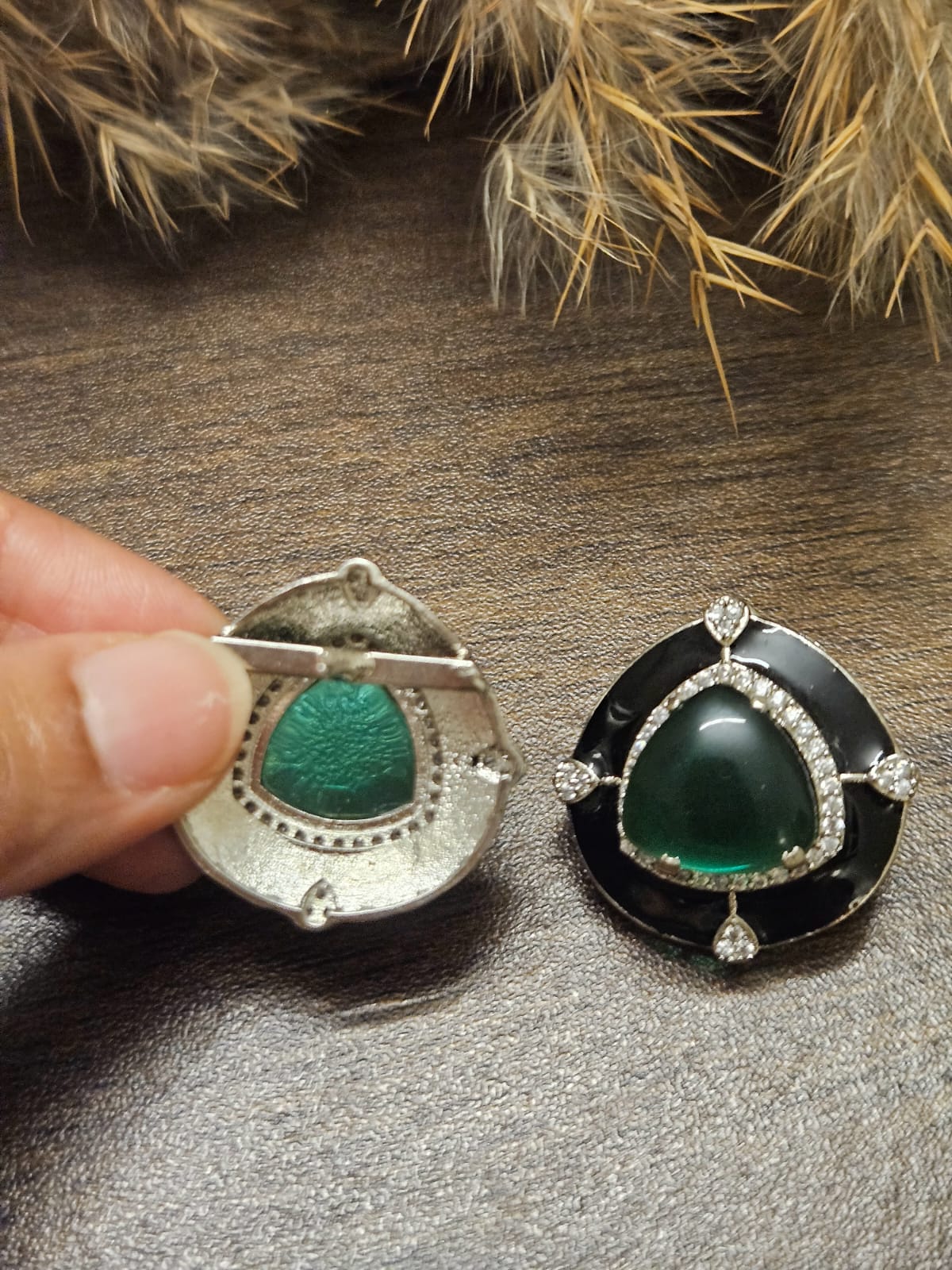 ENAMEL WITH GREEN STONE