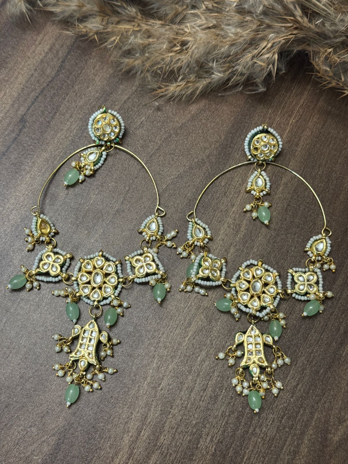 BIG HOOP GREEN KUNDAN BALI