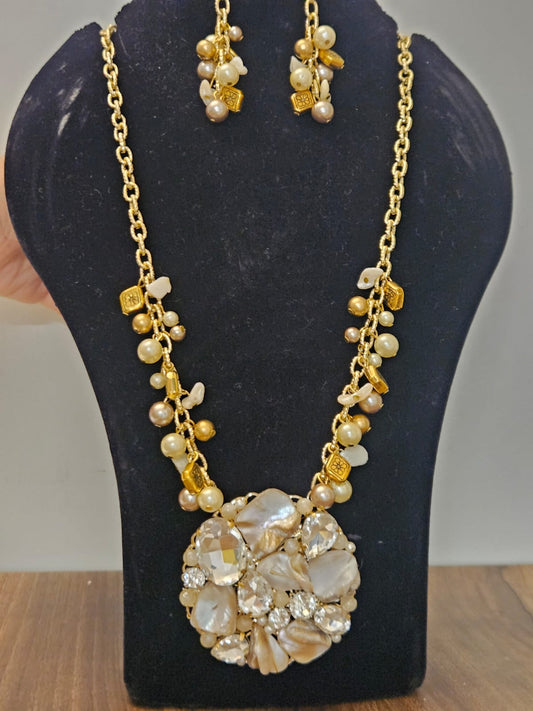 MOP ROUND SMALL PENADNT WITH PEARLS